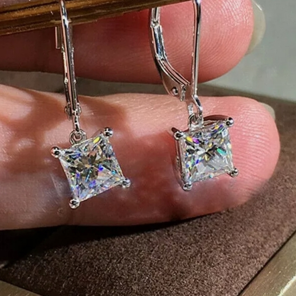 925 Silver Drop Earrings for Women White Sapphire A Pair/set - Picture 1 of 5